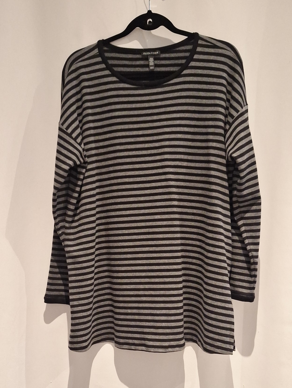 Eileen Fisher Black & Light Gray Striped Long Sleeve Tunic Top